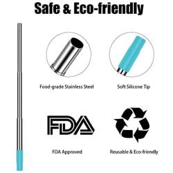 Metal Straws, Funbiz 3 Pack Reusable Collapsible Stainless Steel Straw with Plastic Case Silicone Tip and Long Cleaning Brush, Telescopic Portable Pocket Drinking Straws for Travel, Green/Black/Grey