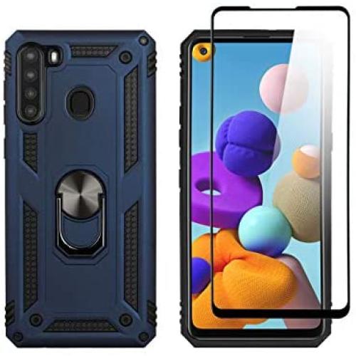 SWP for Samsung Galaxy A21 Case(US Version),Dual Layer Shock-Absorption Armor Cover,Full-Body Protective Case with Metal Ring Holder Kickstand for A21 (Blue)