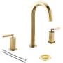 Brushed Gold 8 Inch 2 Handles 3 Holes Hexagonal Widespread Bathroom Faucet by Phiestina, Bathroom Sink Faucet with Stainless Steel Metal Pop Up Drain,NS-WF001-6-BG