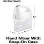 Hamilton Beach 6-Speed Electric Hand Mixer, Beaters and Whisk, with Snap-On Storage Case, White Hamilton Beach 6-Speed Electric Hand Mixer, Beaters and Whisk, with Snap-On Storage Case, White