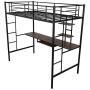 Twin Metal Loft Bed with Desk, Twin Size Bunk Bed with Bilateral Ladders, Guardrails, Desk and Bookcase, Space-Saving Loft Bed with Keyboard Tray for Boys & Girls Teens