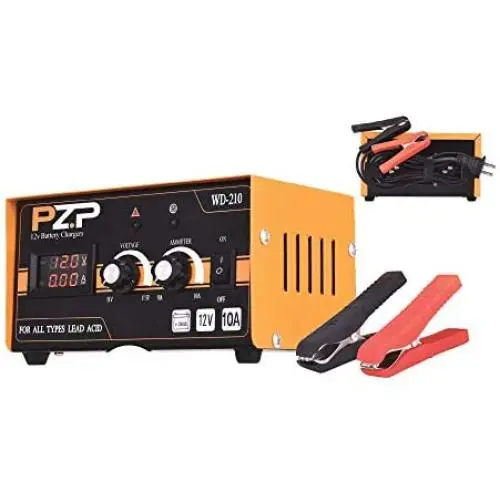 PZP 12v Battery Charger, Adjustable Metal 10 Amp Portable Automatic Smart Trickle Charging Battery Maintainer, Suitable for All 6v-12v Batteries, Such as Motorcycle, Car, Lawn Mower, Marines etc. PZP 12v Battery Charger, Adjustable Metal 10 Amp Portable Automatic Smart Trickle Charging Battery Maintainer, Suitable for All 6v-12v Batteries, Such as Motorcycle, Car, Lawn Mower, Marines etc.