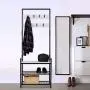 HOMEKOKO Entryway Hall Tree Storage Shelf, Coat Rack Shoe Bench, Wood Look Accent Furniture with Metal Frame, 3 in 1 Design HOMEKOKO Entryway Hall Tree Storage Shelf, Coat Rack Shoe Bench, Wood Look Accent Furniture with Metal Frame, 3 in 1 Design