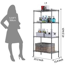 SINGAYE 4 Tier Adjustable Wire Shelving Metal Storage Rack for Laundry Bathroom Kitchen 530Lbs Capacity 13.4'' D x 23.2'' W x 47.2'' H Silver