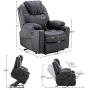 Mcombo Electric Power Lift Recliner Chair Sofa with Massage and Heat for Elderly, 3 Positions, 2 Side Pockets and Cup Holders, USB Ports, Faux Leather 7040 (Medium, Black)