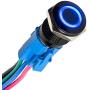 ESUPPORT 22mm 12V 5A Car Blue LED Light Angel Eye Metal Push Button Switch ON OFF Socket Plug Latching Black Shell