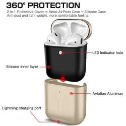 Metal AirPods Case, Full Protective Cover Accessories Compatible with Airpods Wireless Charging Case-Gold