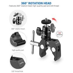 SMALLRIG Super Clamp Mount with Mini Ball Head Mount Hot Shoe Adapter with 1/4 Screw for LCD Field Monitor, LED Lights, Flash, Microphone, Gopro, Action Cam - 1124