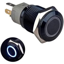 Taien Latching Pushbutton Switch for 16mm 5/8'' Mounting Hole ON/Off Black Metal Shell with White LED Light