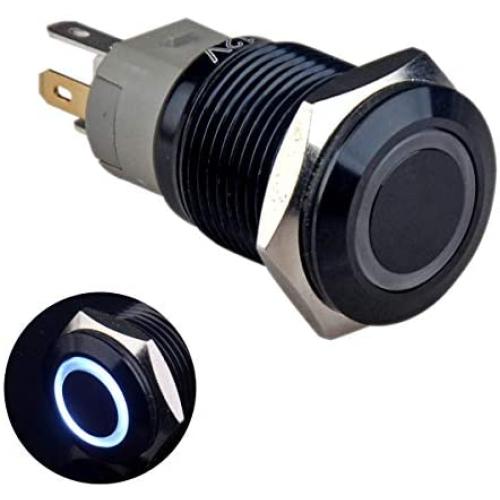 Taien Latching Pushbutton Switch for 16mm 5/8'' Mounting Hole ON/Off Black Metal Shell with White LED Light