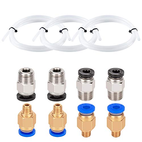 Aokin 3 Pcs Bowden PTFE Tubing (1m/Pcs) for 1.75mm Filament with 4 Pcs PC4-M6 Fittings and 4 Pcs PC4-M10 Pneumatic Fittings for Creality Ender 3/3 Pro/5/CR-10/10S 3D Printer, etc.