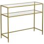 VASAGLE Console Table, Modern Sofa or Entryway Table, Tempered Glass Table, Metal Frame, 2 Shelves, Adjustable Feet, for Living Room, Hallway, Gold Color ULGT025A01