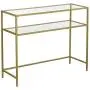 VASAGLE Console Table, Modern Sofa or Entryway Table, Tempered Glass Table, Metal Frame, 2 Shelves, Adjustable Feet, for Living Room, Hallway, Gold Color ULGT025A01 VASAGLE Console Table, Modern Sofa or Entryway Table, Tempered Glass Table, Metal Frame, 2 Shelves, Adjustable Feet, for Living Room, Hallway, Gold Color ULGT025A01