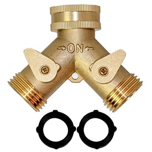 uomio 2 Way Garden Hose Splitter, Y Shape Garden Hose Adapter with 2 Hose Shut Off Valve - 3/4'' Male Thread, Zinc Alloy Body with Rubber & Plastic Parts, 0.8 Mpa Water Pressure Endurance (Full Metal)