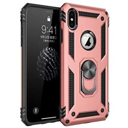 Military Grade Drop Impact for iPhone Xs Max Case 360 Metal Rotating Ring Kickstand Holder Built-in Magnetic Car Mount Armor Heavy Duty Shockproof Cover for iPhone Xs Max Protection Case (Rose Gold)