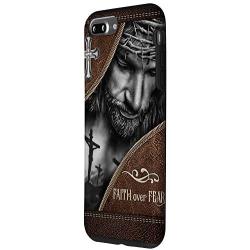 iPhone 7 Plus/8 Plus God faith Leather PC over fear awareness Jesus Hippie Metal Case