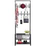 Yaheetech Hall Tree Metal Entryway 18 Hooks Coat Rack with 3-Tier Shoe Rack Bench Hat Umbrella Stand Hallway Organiser,Entryway Bench with Coat Rack Black