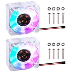 GeeekPi 2pcs Raspberry Pi 4 Quiet Fan, Raspberry Pi RGB Cooling Fan 40x40x10mm 4010 Fan DC 5V Brushless CPU Cooling Fan Cooler Radiator for Raspberry Pi 4 Model B, Raspberry Pi 3B+/3B/2B (Multicolour)