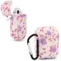 Baaletc Silicone Protective Cover Case Metal Keychain Apple AirPods(Purple Flower)