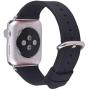 JSGJMY Compatible with Apple Watch Band 38mm 40mm 42mm 44mm Women Men Genuine Leather Strap for iWatch SE Series 6 5 4 3 2 1(Black with Silver Stainless Steel Clasp, 38mm/40mm S/M)