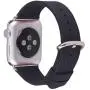 JSGJMY Compatible with Apple Watch Band 38mm 40mm 42mm 44mm Women Men Genuine Leather Strap for iWatch SE Series 6 5 4 3 2 1(Black with Silver Stainless Steel Clasp, 38mm/40mm S/M)