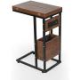 Sofa Side Table, Extendable C Shaped End Table with USB Ports for Living Room Bedroom, Snack Table Next to Couch and Bed, Industrial Nightstand with Storage Shelf, Metal Frame
