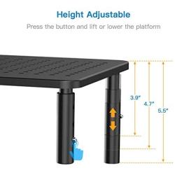 Monitor Stand Riser - 3 Height Adjustable Monitor Stand for Laptop, Computer, iMac, PC, Printer, Desktop Ergonomic Metal Monitor Riser Stand with Mesh Platform for Airflow 2 Pack by HUANUO