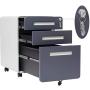 File Cabinet Mobile, Merax 3 Drawer Metal Pedestal Filing Cabinets with 2 Lock Keys, 5 Rolling Casters, Fully Assembled Storage for Home Office Modern Vertical Hanging Folders A4 Letter Size (Gray)