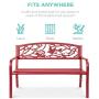 Best Choice Products Outdoor 50in Steel Park Bench Porch Chair Yard Furniture w/Pastoral Bird Design Backrest, Slatted Seat - Red