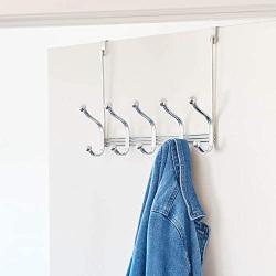 iDesign York Metal Over the Door Organizer, 5-Hook Rack for Coats, Hats, Robes, Towels, Jackets, Purses, Bedroom, Closet, and Bathroom, 15.28'' x 5.25'' x 11'', Chrome