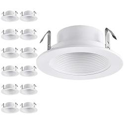 TORCHSTAR 12-Pack 4 Inch Recessed Can Light Trim with White Metal Step Baffle, for 4 Inch Recessed Can, Fit Halo/Juno Remodel Recessed Housing, Line Voltage Available