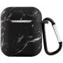 Sufcusny Exquisite Printed Soft Silicone Case Cover Metal Keychain Shockproof Protective Skin Protector Compatible with AirPods 1&2, Black/Marble Pattern