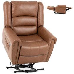 Mecor Power Lift Chair Dual Motor PU Leather Lift Recliner for Elderly Lay Flat Sleeper Recliner with Massage/Heat/Vibration/Remote Control Living Room Chair