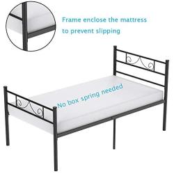 HAAGEEP Twin Bed Frame with Headboard Storage No Box Spring Needed Metal Platform Single Size Bedframe Foundation 14 Inch High