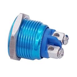 Twidec / 16mm Waterproof Blue Metal Shell Momentary Flat Push Button Switch 3A/12~250V SPST 1NO Start Button for car Modification Switch（Quality Assurance for 1 Years） M-16-BU-P