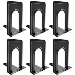 Umikk Bookends, Black Metal Nonskid Bookend Supports for Shelves Heavy Duty Books End, Office Book Stopper, 6 x 5 x 6 Inches, 6 Pieces (3 Pairs) (Black)