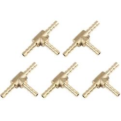 X AUTOHAUX 4mm Hose Barb Brass 3 Way Tee Connector Adaptor for Air Water Gas Oil Pipe 5pcs