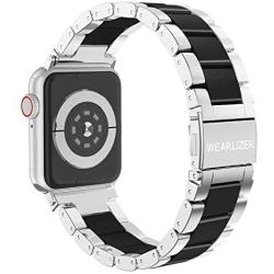 Wearlizer Compatible with Apple Watch Bands 38mm 40mm Mens Womens Replacement for iWatch Strap Silver Stainless Steel and Black Resin Wristband Fashion Bracelet Metal Clasp Series 5 4 3 2 1 Sport