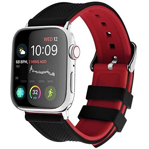 Fullmosa Apple Watch Band Silicone Compatible Apple Watch 42mm 44mm 38mm 40mm, Rainbow Soft Rubber iWatch Band for Apple Watch SE/6/5/4/3/2/1, Black Top/ Red Bottom 44mm 42mm