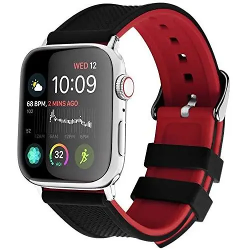 Fullmosa Apple Watch Band Silicone Compatible Apple Watch 42mm 44mm 38mm 40mm, Rainbow Soft Rubber iWatch Band for Apple Watch SE/6/5/4/3/2/1, Black Top/ Red Bottom 44mm 42mm
