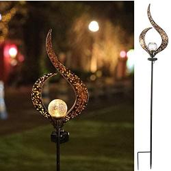 HDNICEZM Garden Solar Light Outdoor Decorative, Flame Crackle Glass Globe Stake Metal Lights，Waterproof Warm White LED for Pathway, Lawn, Patio, Yard.