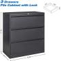 3 Drawer Metal Lateral File Cabinet for Home Office Cabinets File Cabinet with Lock, Black Heavy Duty Metal Storage Printer Stand Filing Cabinet