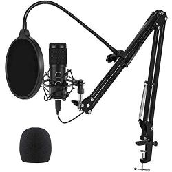 2021 Upgraded USB Microphone for Computer, Mic for Gaming, Podcast, Live Streaming, YouTube on PC, Mic Studio Bundle with Adjustment Arm Stand, Fits for Windows & Mac PC, Plug & Play Design, Black