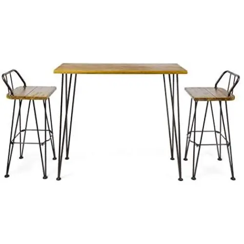 Christopher Knight Home Denali Outdoor Industrial Acacia Wood Bar Set with Finished Iron Frame, Teak Finish / Rustic Metal Christopher Knight Home Denali Outdoor Industrial Acacia Wood Bar Set with Finished Iron Frame, Teak Finish / Rustic Metal