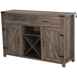 HOMCOM Wooden Farmhouse Sideboard Storage Buffet Cabinet with 2 Large Drawers, X-Shaped Wine Rack, and Cabinets, Grey