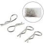 ZRM&E 100pcs 1/16 RC Body Clip Small Bent Body Clips Metal Cotter Pins Springy R Shape Snap Pin Clips for RC HSP Car Truck Buggy Crawler Parts