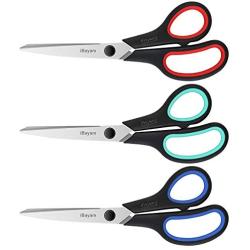 iBayam Scissors, 8 Inch Multipurpose Scissors 3-Pack, Ultra Sharp Blades, Comfort-Grip Handles, Heavy Duty Sharp Scissors for Office Home School Teacher Older Kids Classroom Class Craft Supplies