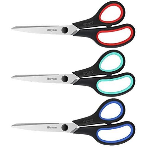 iBayam Scissors, 8 Inch Multipurpose Scissors 3-Pack, Ultra Sharp Blades, Comfort-Grip Handles, Heavy Duty Sharp Scissors for Office Home School Teacher Older Kids Classroom Class Craft Supplies
