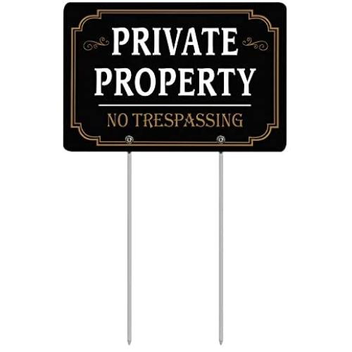 HISVISION Private Property No Trespassing Sign with Metal Stakes, 12'' x 8'' Heavy Duty Aluminum Reflective No Trespassing Sign for Lawn House Yard