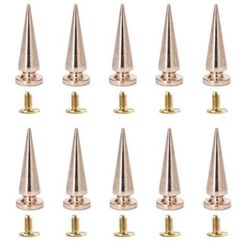 Uviviu 20 Pcs 29mm Spike and Studs, Metal Rivet Screw on Cone for Leather Crafts Punk DIY Clothing (Gold)